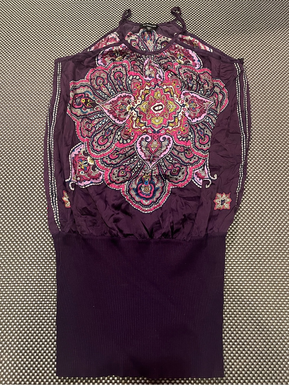 Vintage Y2K bebe Purple Paisley Mandala  Mini Dress, small